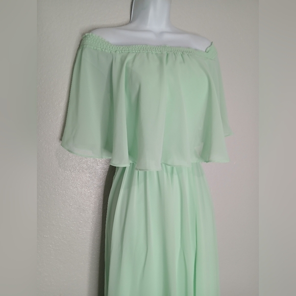 NWT JJs Housr Mint Green Off-Shoulder Chiffon Flowy Maxi Dress Long Gown Size XS - Picture 5 of 10